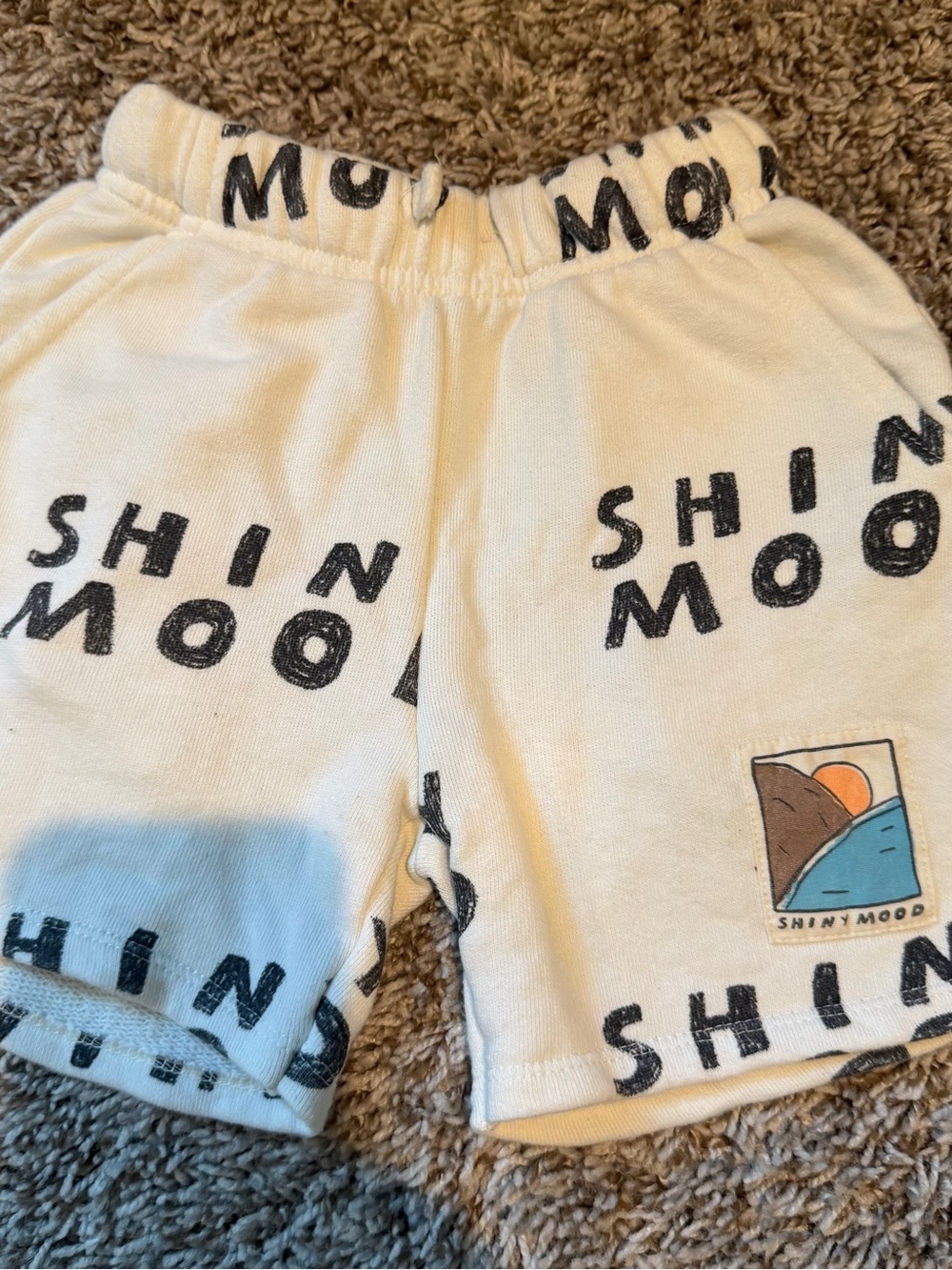 Zara Cream 'Shiny Mood' Logo Shorts with Patch